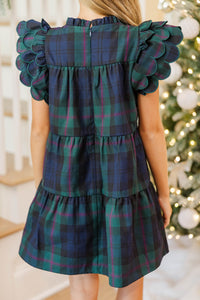 Girls: The Holland Navy Plaid Scalloped Dress