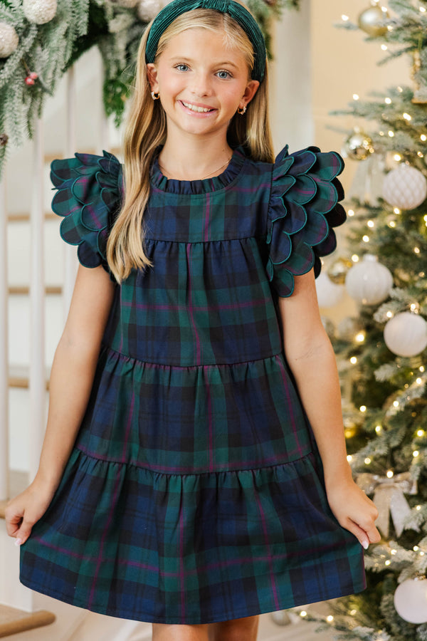 Girls: The Holland Navy Plaid Scalloped Dress