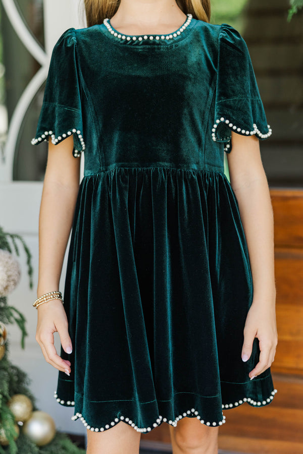 Girls: Time Goes By Emerald Velvet Scalloped Dress
