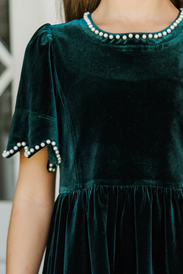 Girls: Time Goes By Emerald Velvet Scalloped Dress