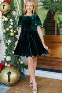 Girls: Time Goes By Emerald Velvet Scalloped Dress