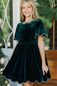 Girls: Time Goes By Emerald Velvet Scalloped Dress