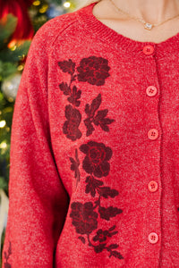 Refined Comfort Red Embroidered Cardigan
