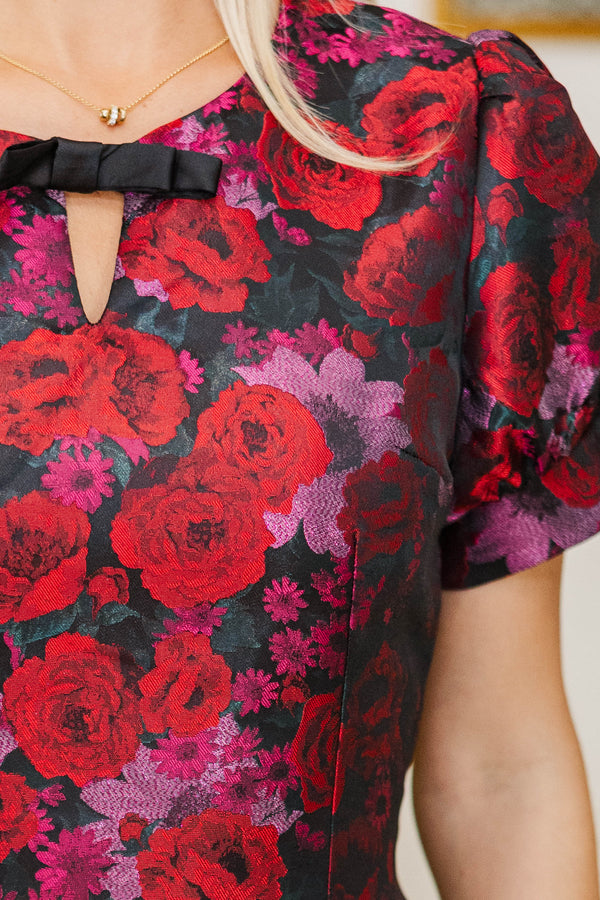 Night To Remember Red Brocade Bow Dress