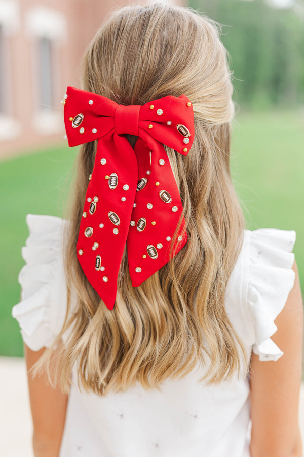 Girls: First Pick Red Football Hair Bow