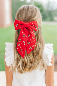 Girls: First Pick Red Football Hair Bow