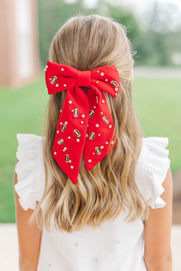 Girls: First Pick Red Football Hair Bow