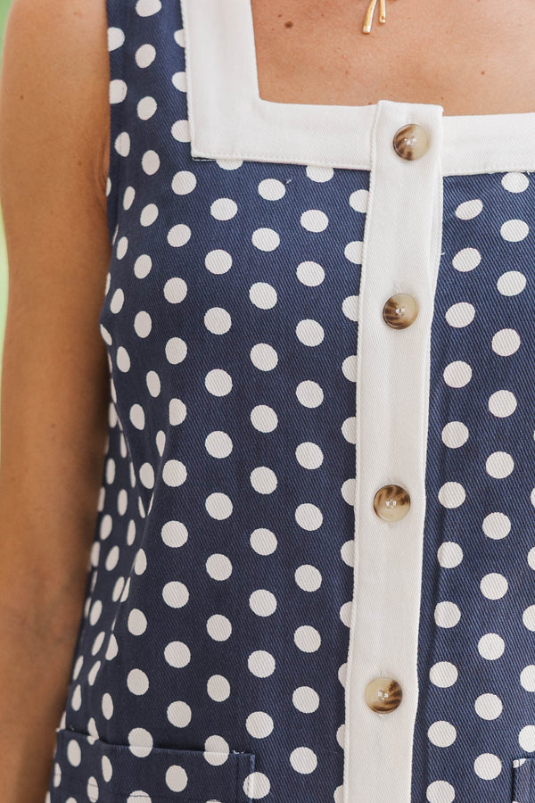 Gracefully Done Navy Polka Dot Dress