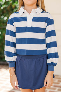 Girls: The Proper Navy Blue & White Rugby Striped Polo