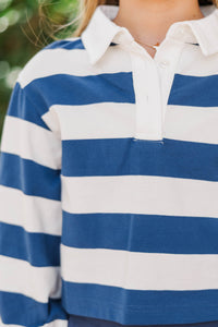 Girls: The Proper Navy Blue & White Rugby Striped Polo