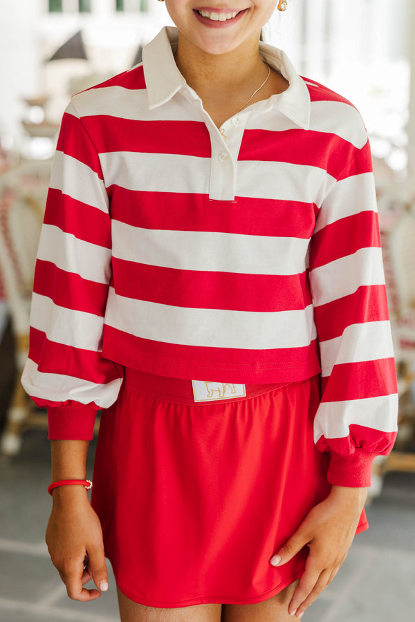 Girls: The Proper Rugby Red & White Striped Polo