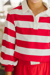 Girls: The Proper Rugby Red & White Striped Polo