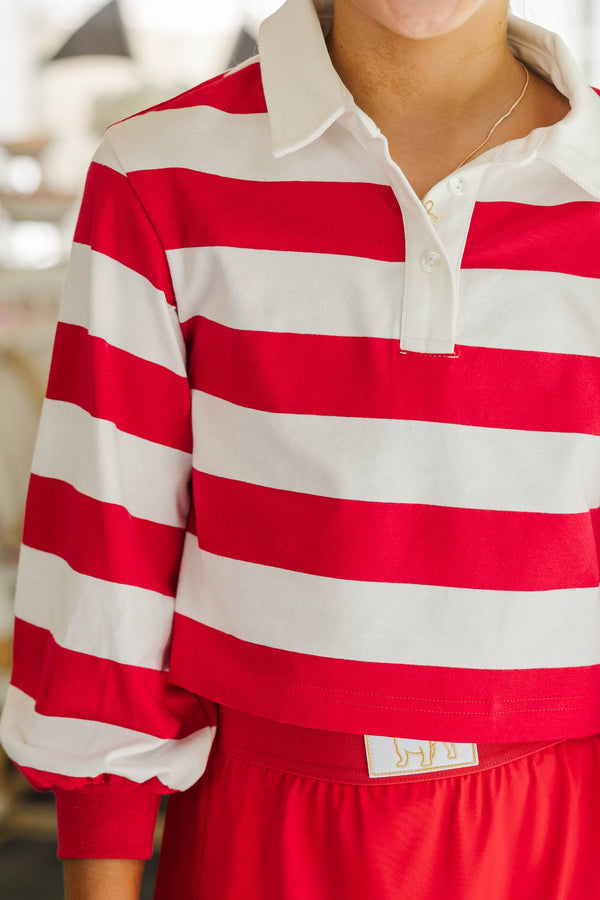 Girls: The Proper Rugby Red & White Striped Polo