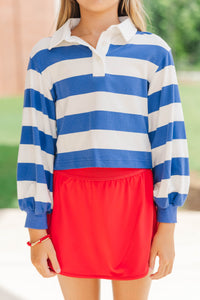 Girls: The Proper Royal Blue & White Rugby Striped Polo