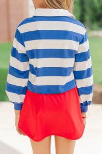 Girls: The Proper Royal Blue & White Rugby Striped Polo