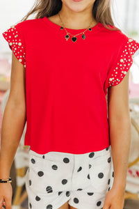 Girls: Cherish The Moment Red Pearl Embellishment Top