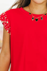 Girls: Cherish The Moment Red Pearl Embellishment Top
