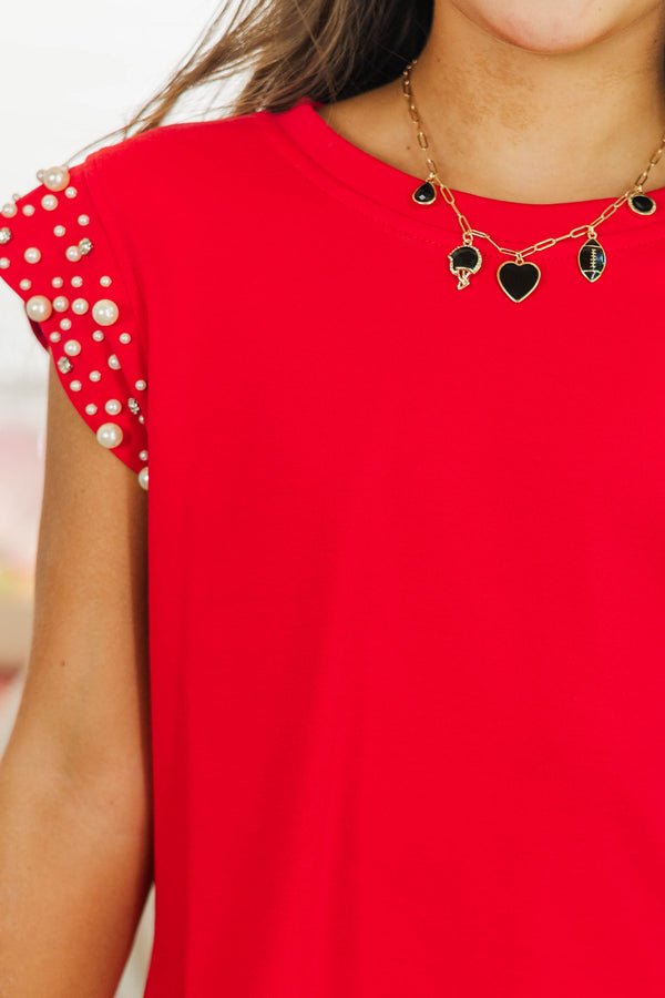 Girls: Cherish The Moment Red Pearl Embellishment Top