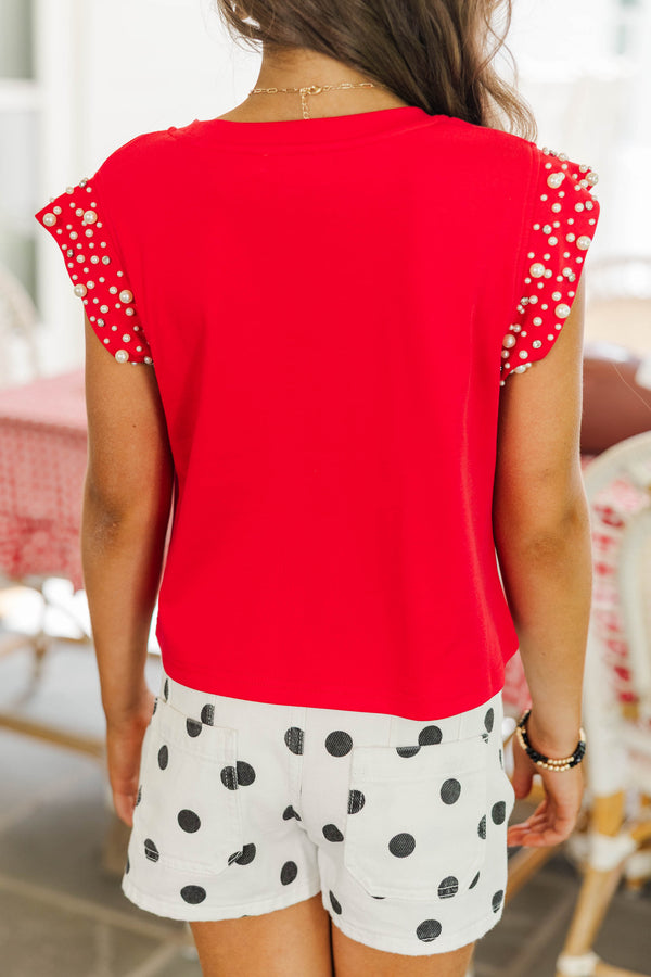 Girls: Cherish The Moment Red Pearl Embellishment Top