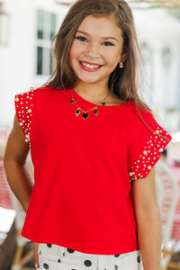 Girls: Cherish The Moment Red Pearl Embellishment Top