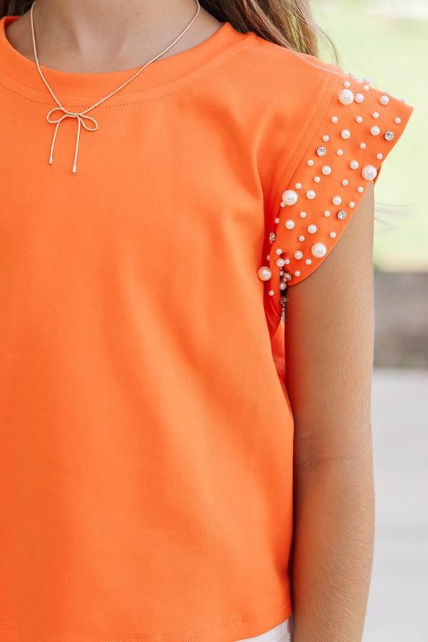 Girls: Cherish The Moment Orange Pearl Embellishment Top