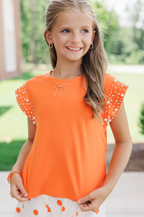 Girls: Cherish The Moment Orange Pearl Embellishment Top