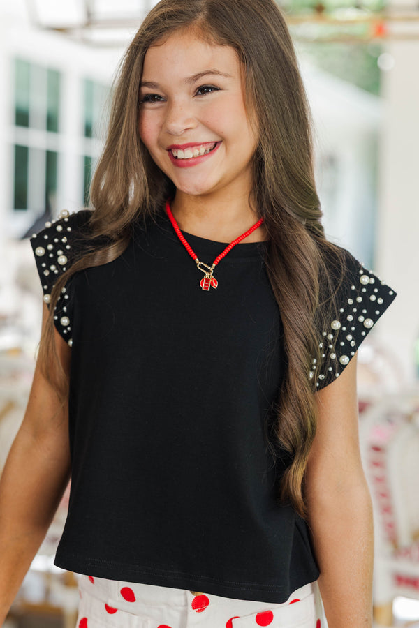 Girls: Cherish The Moment Black Pearl Embellishment Top
