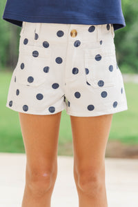 Girls: Nothing Better Cream & Navy Polka Dot Shorts