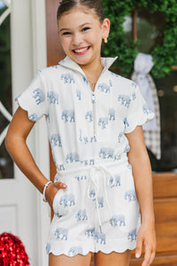 Girls: Off Duty Darling White Scalloped Elephant Romper