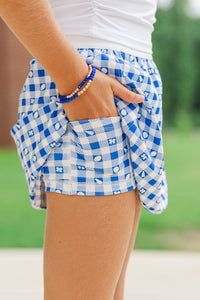 Girls: A Girly Look Royal Blue Checkered Athletic Skort