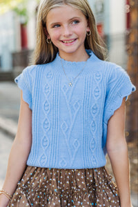 Girls: Get It Going Blue Cable Knit Sweater Top