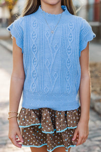 Girls: Get It Going Blue Cable Knit Sweater Top