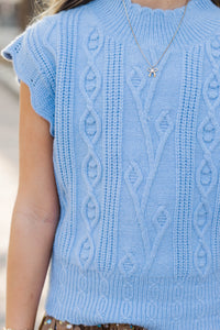 Girls: Get It Going Blue Cable Knit Sweater Top
