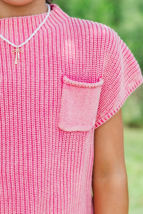 Girls: Think It Through Pink Short Sleeve Sweater