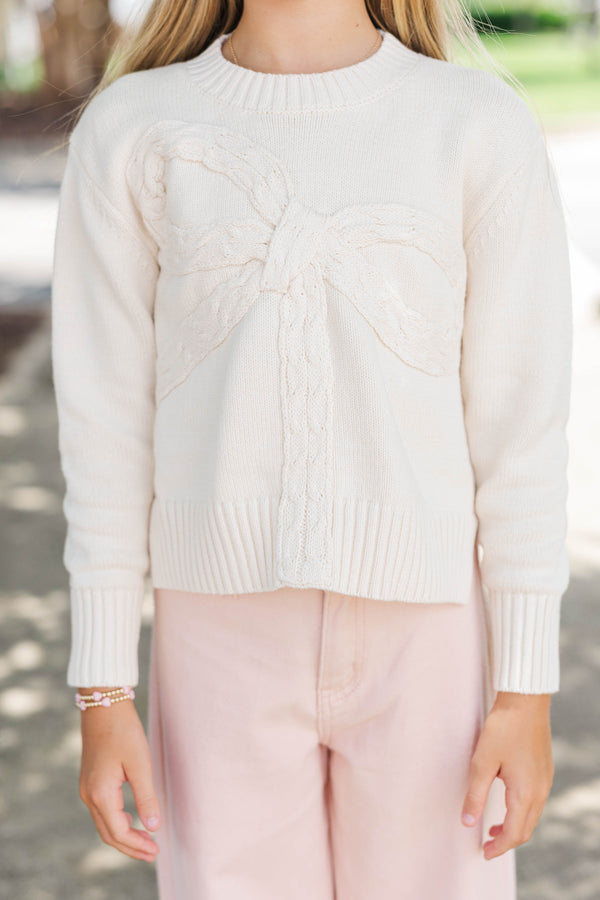 Girls: A Little Dream Cream Bow Sweater