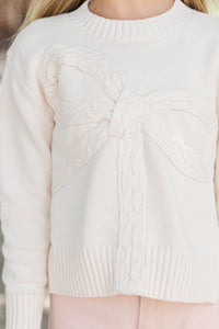 Girls: A Little Dream Cream Bow Sweater