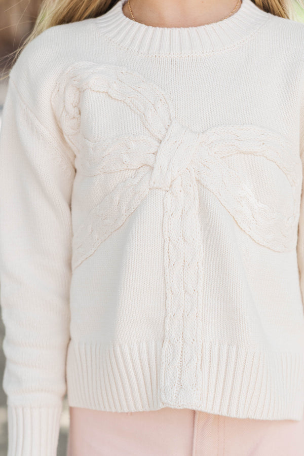 Girls: A Little Dream Cream Bow Sweater