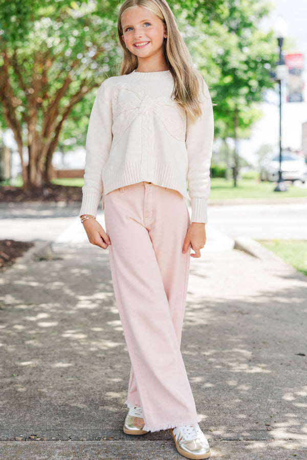 Girls: A Little Dream Cream Bow Sweater