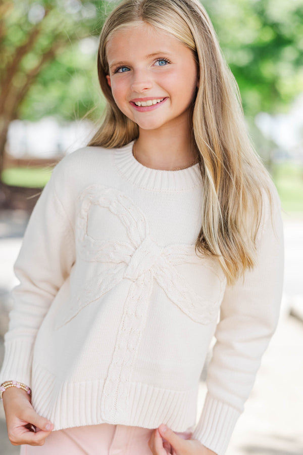 Girls: A Little Dream Cream Bow Sweater