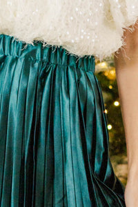 Evening Elegance Emerald Pleated Midi Skirt