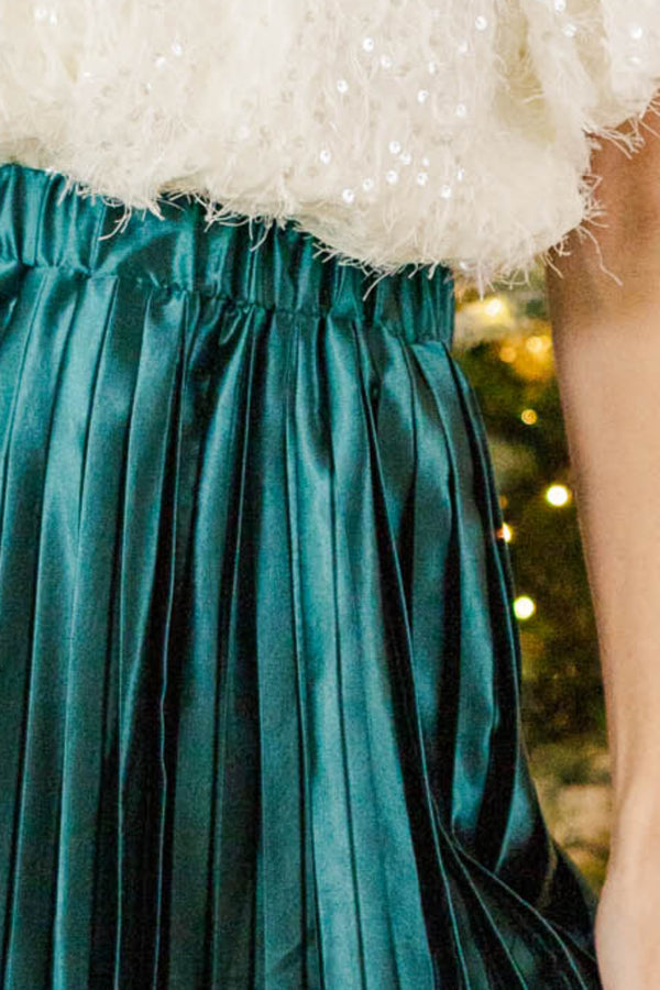 Evening Elegance Emerald Pleated Midi Skirt