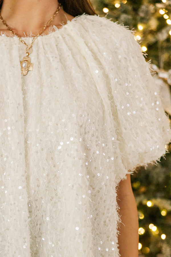The Luxe Life Cream Sequin Blouse