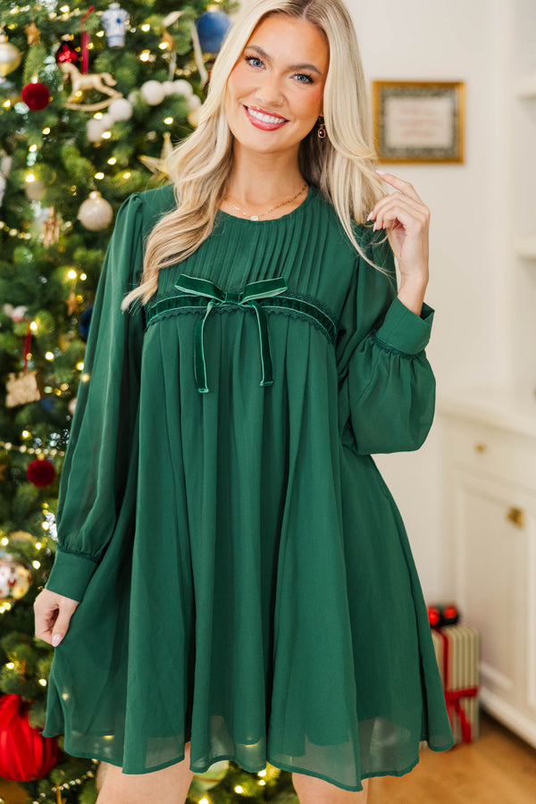 The Gathered Moment Emerald Chiffon Babydoll Dress