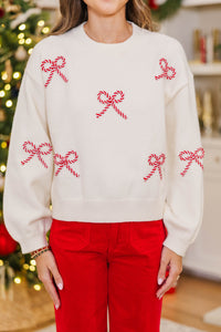 Twist Of Charm Cream & Red Bow Sweater