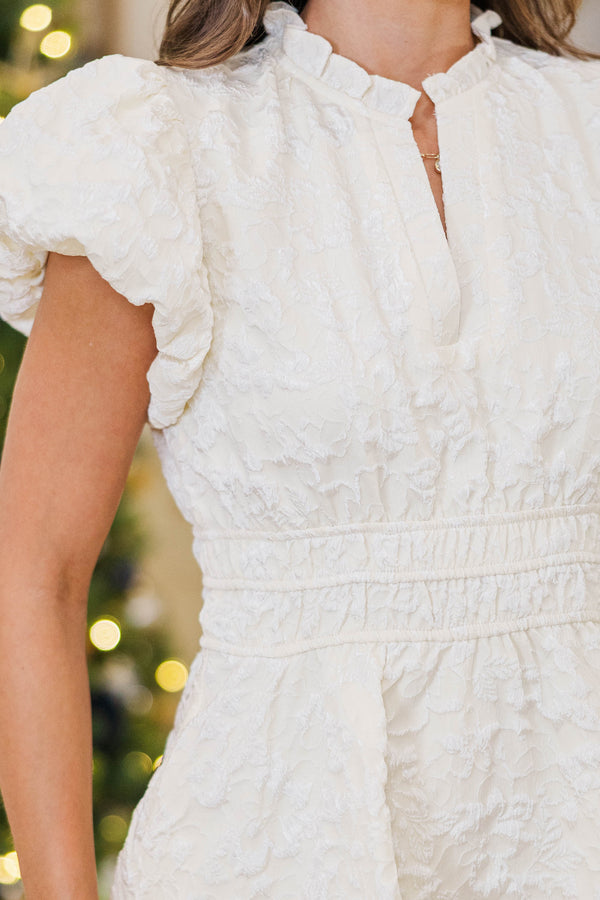 Let's Get Going Cream Textured Dress