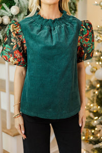 A Little Statement Emerald Brocade Courdory Blouse