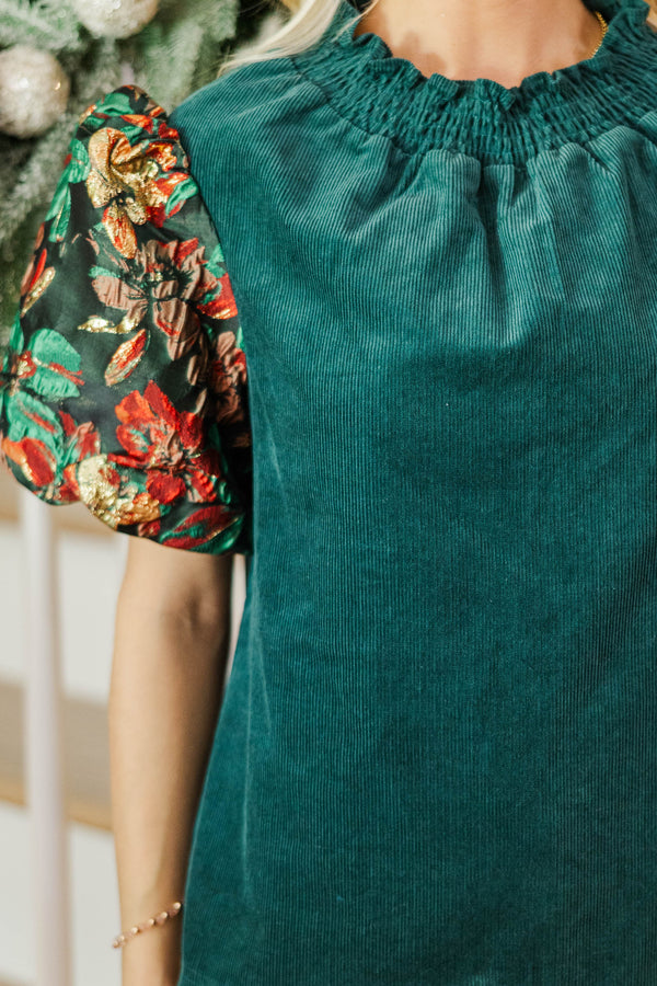 A Little Statement Emerald Brocade Courdory Blouse