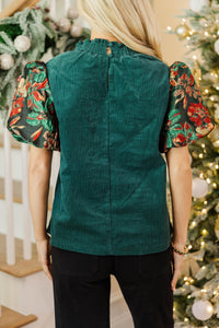 A Little Statement Emerald Brocade Courdory Blouse