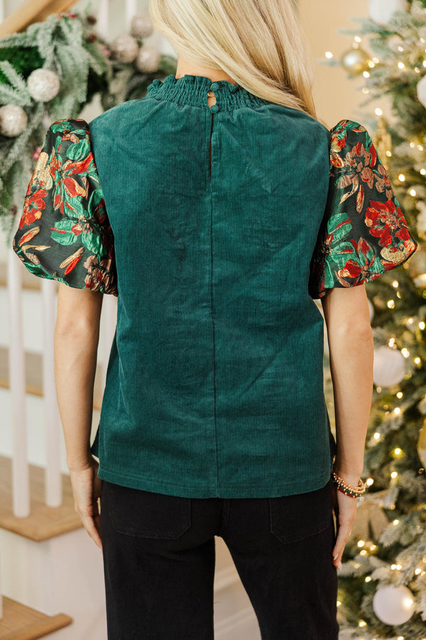 A Little Statement Emerald Brocade Courdory Blouse