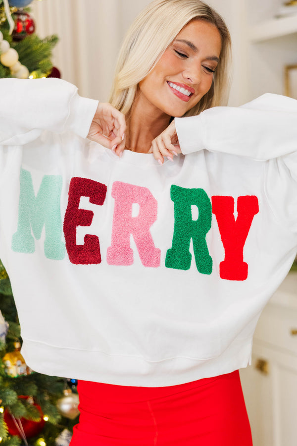The Cozy Side White Merry Sweatshirt